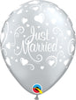 Qualatex Just Married Hearts Silver 11" Latex Balloons 25Pc/Bag