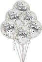 Unique Clear Black & Gold Glittering Birthday 12" Latex Balloons 6ct
