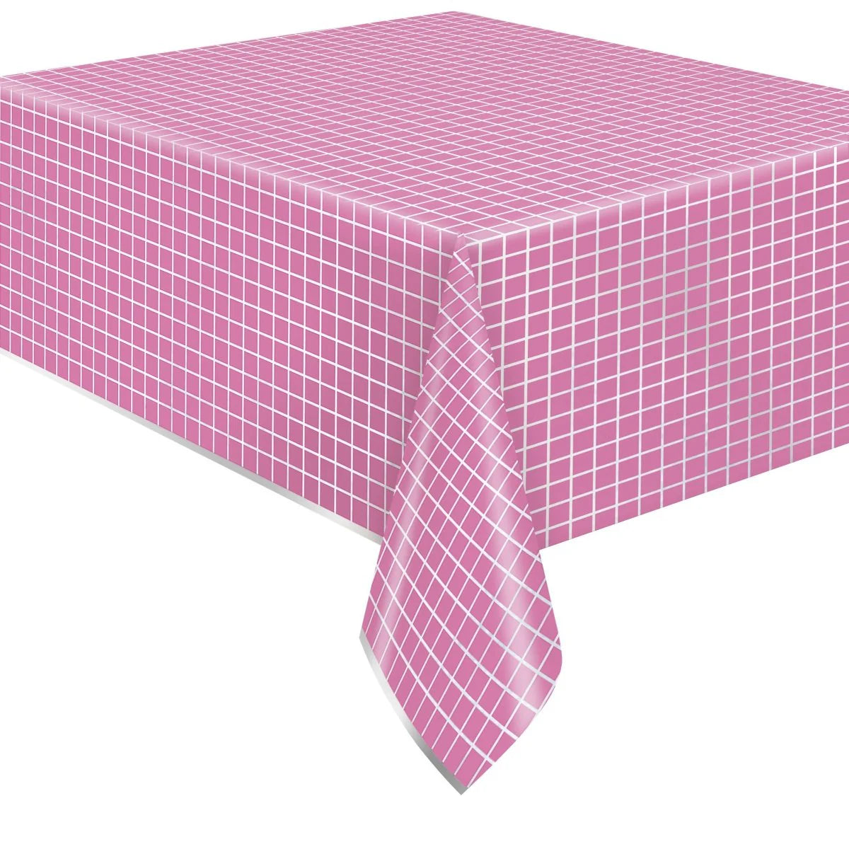 Unique Pink & Silver Check Rectangular Plastic Table Cover (137cm x 213cm)