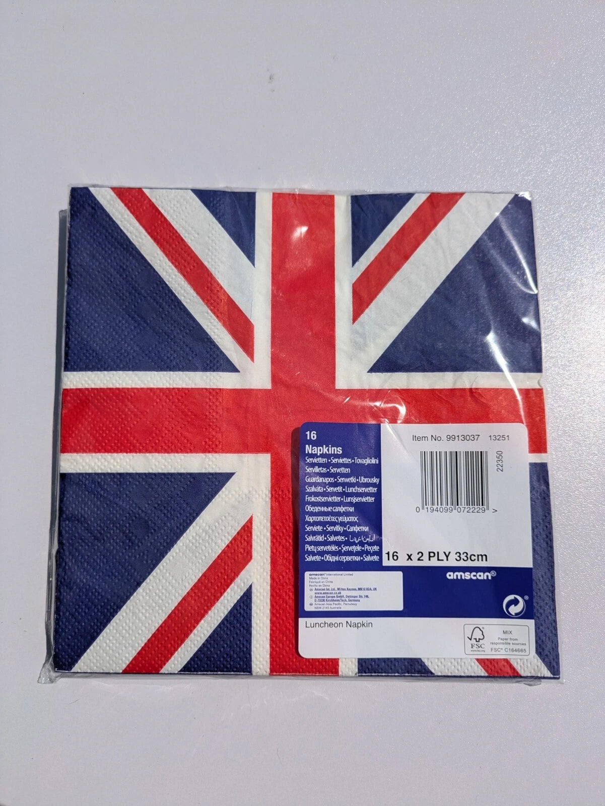 Union Jack Paper Napkins 33cm x 33cm Pack of 16