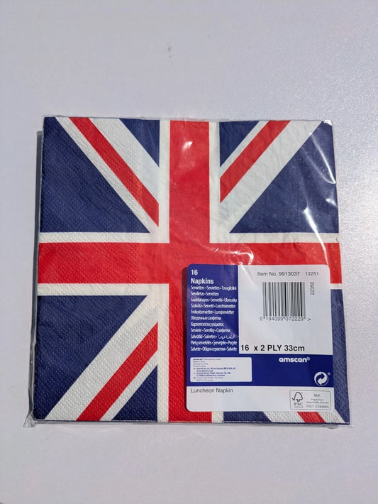 Union Jack Paper Napkins 33cm x 33cm Pack of 16