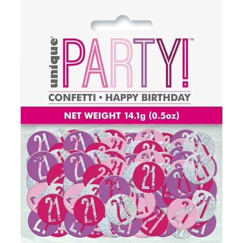 Pink, Purple & Silver Happy 21st Birthday Confetti 14g
