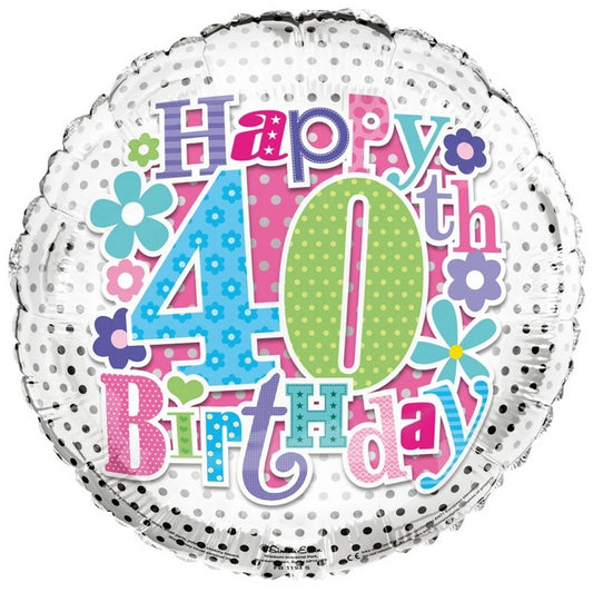 Simon Elvin Happy 40th Birthday Female Flowers 18" Foil Balloon