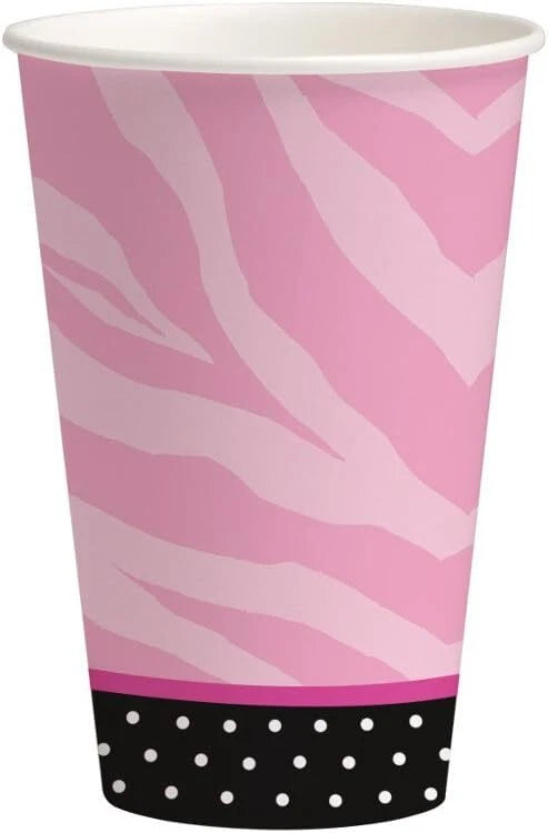 Super Stylish Pink Black Zebra Polka Dot Birthday Party 12 oz. Paper Cups