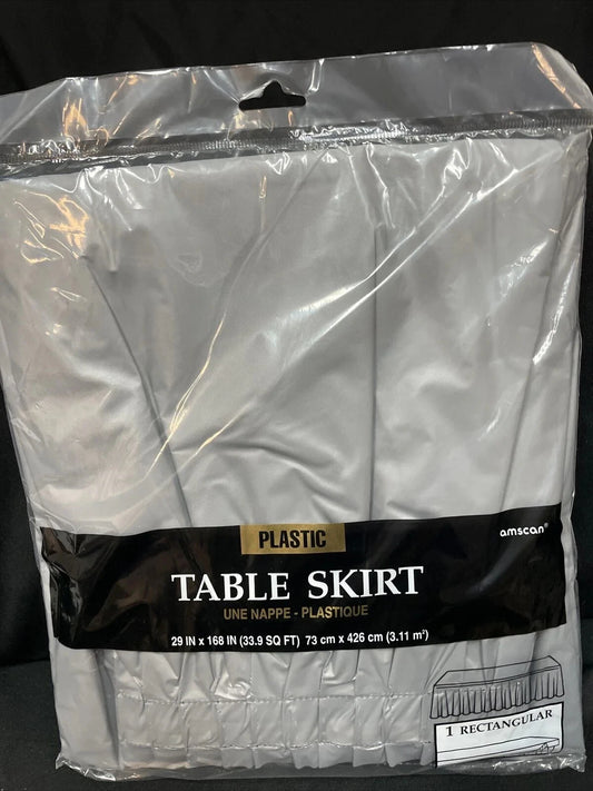 Plastic Table Skirt - 29"x 168" | Shiny Silver