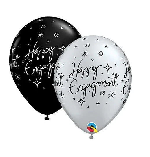 Qualatex Engagement Elegant Sparkles Black & Silver 11" Latex Balloons 25Pc/Bag