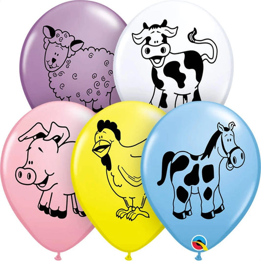 Qualatex Farm Animals 11" Latex Balloons 25Pc/Bag