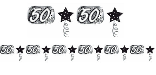 Creative Party Elegant Black & Silver 50th Birthday Foil Garland 3m
