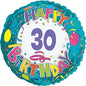 30th Confetti & Streamers 18-Inch Foil Balloon