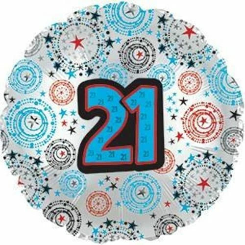 Birthday 21 Circles & Stars 18-Inch Foil Balloon