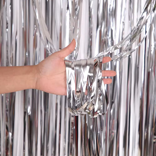 Metallic Silver Foil Shimmer Curtain 3ft x 8ft (92cm x 244cm)