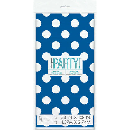 Rectangle Plastic Table Cover 54" x 108" | Blue Polka Dot