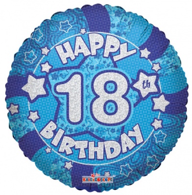 Blue Holographic Happy 18th Birthday Balloon - 18 inch